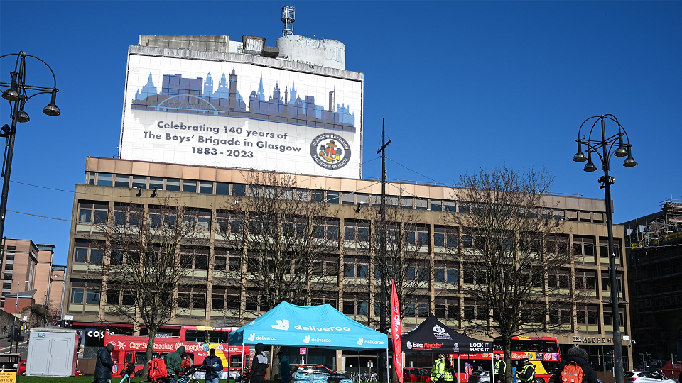 Our 140th anniversary logo painted onto the College of Building and Printing